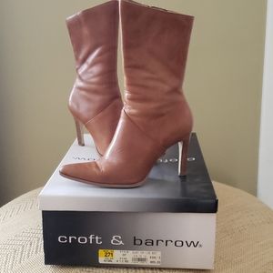 Tan 3" heel mid calf dress boot
